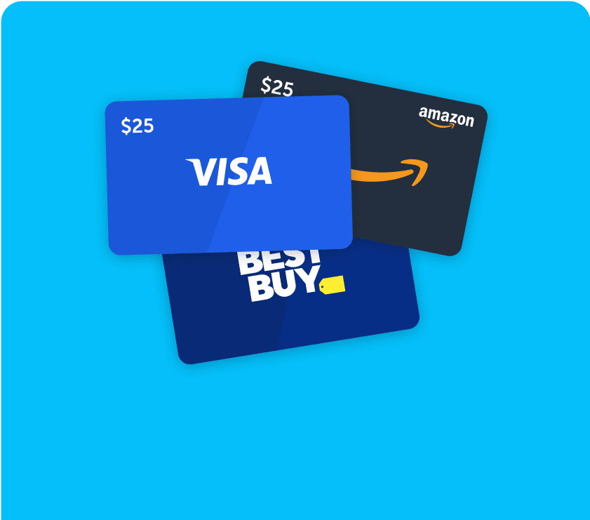 Visa, Amazon, and Best Buy gift cards