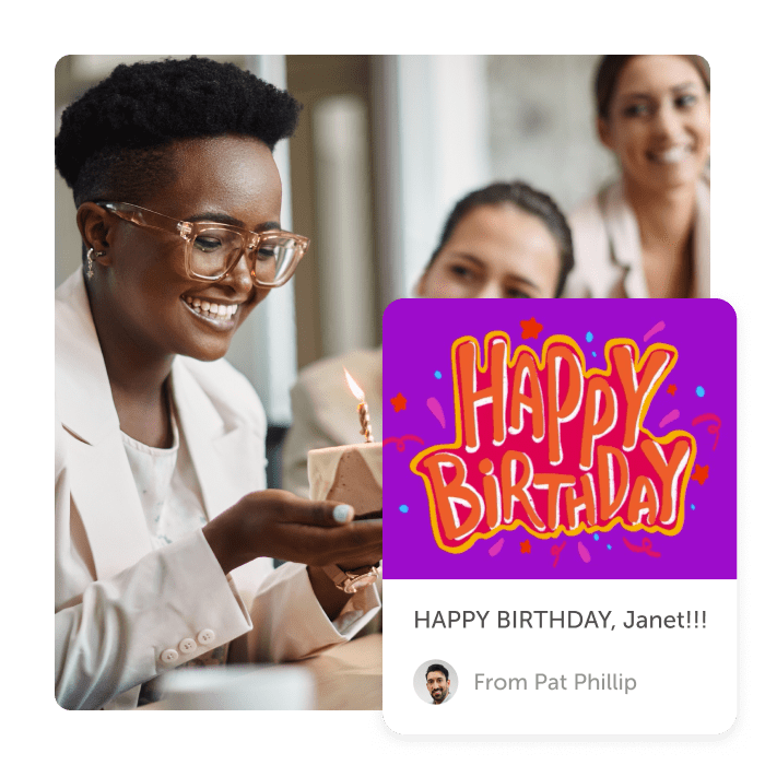 Woman smiling with cake and 