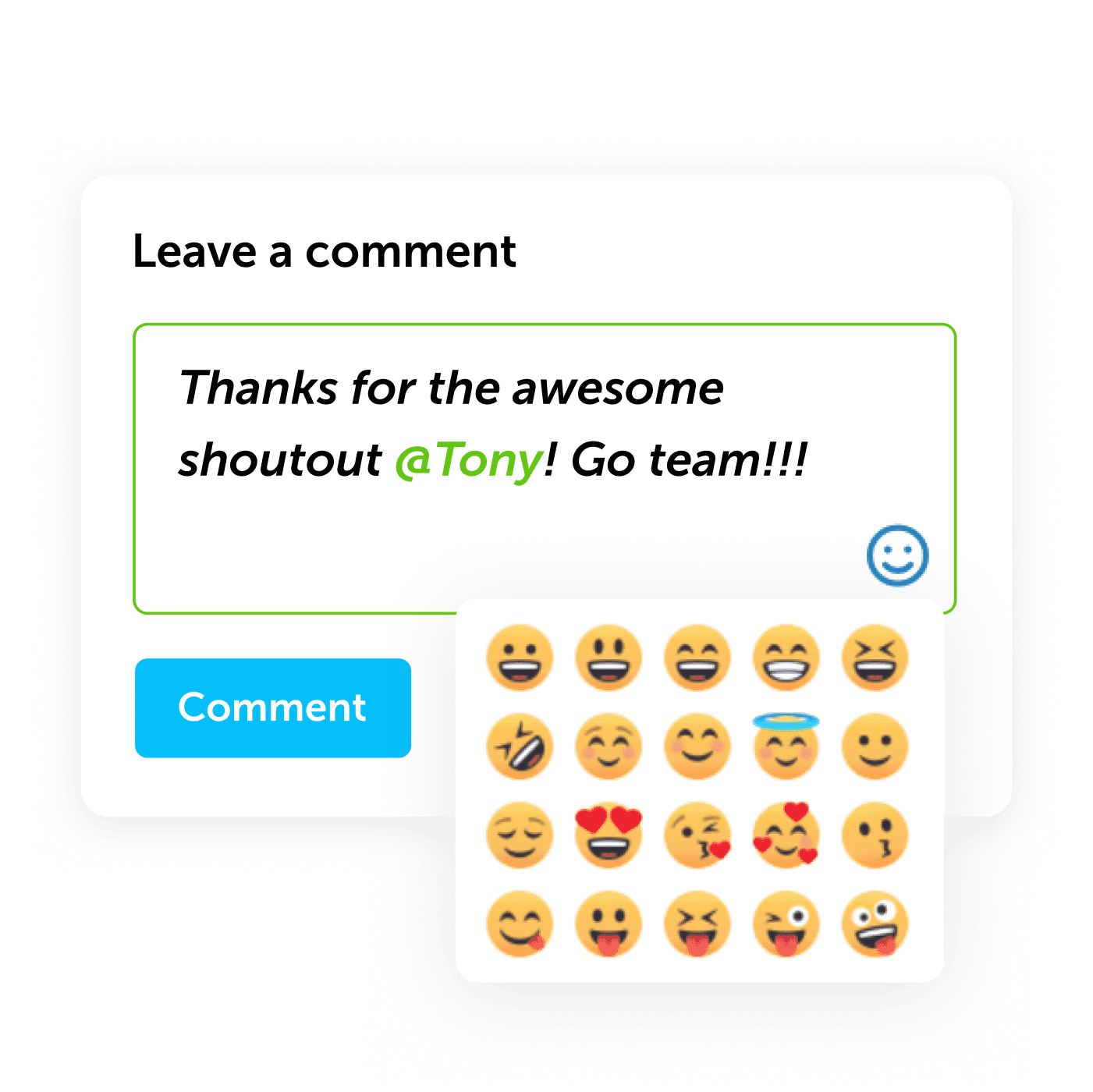 Comment field with text and emoji options