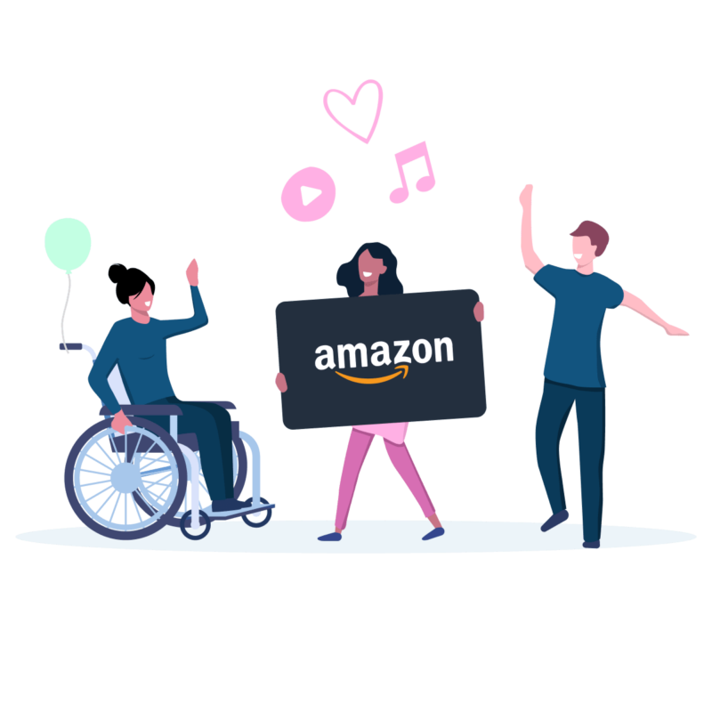 Illustration of people celebrating with amazon gift card